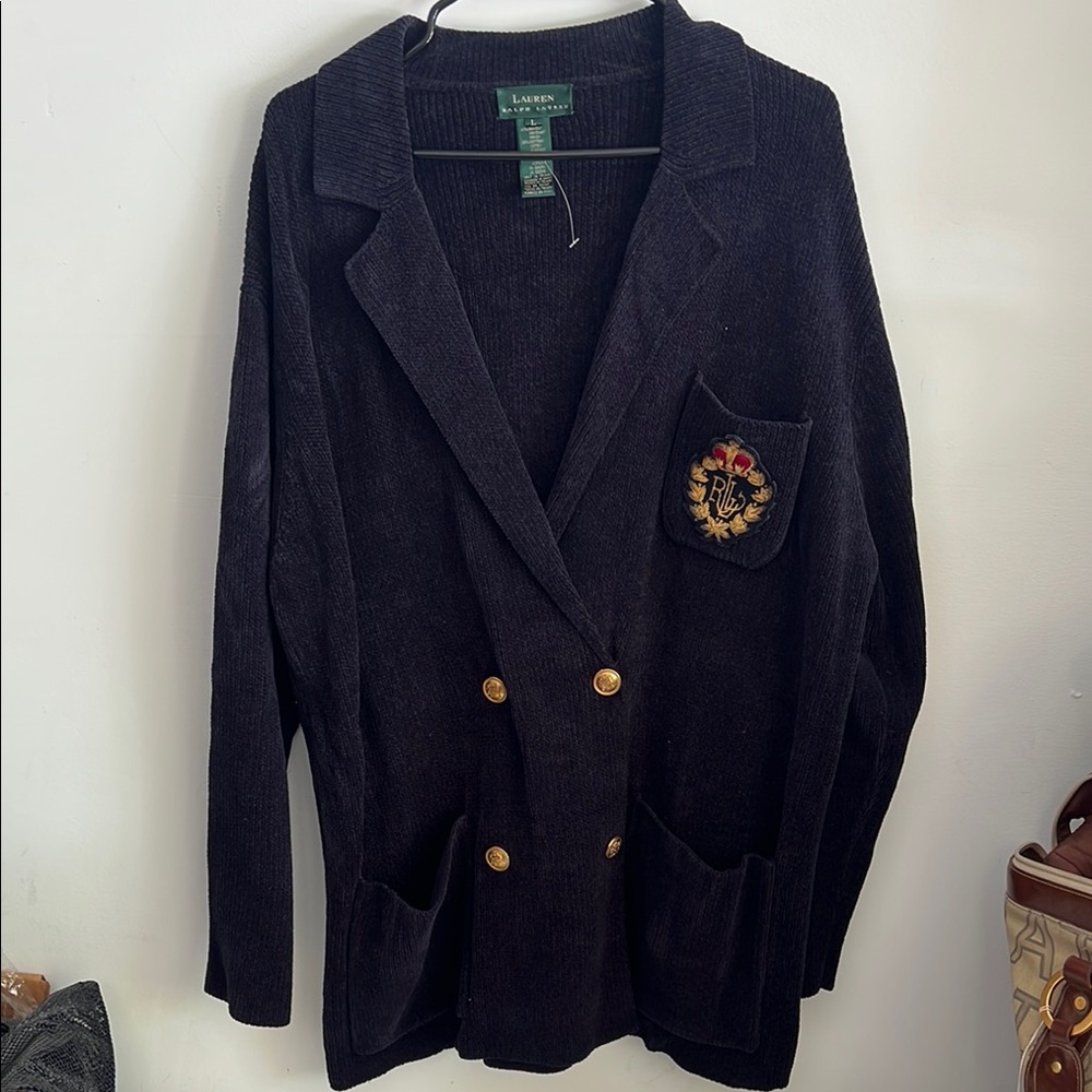 Lauren Ralph Lauren Black and Gold Double-Breasted Blazer